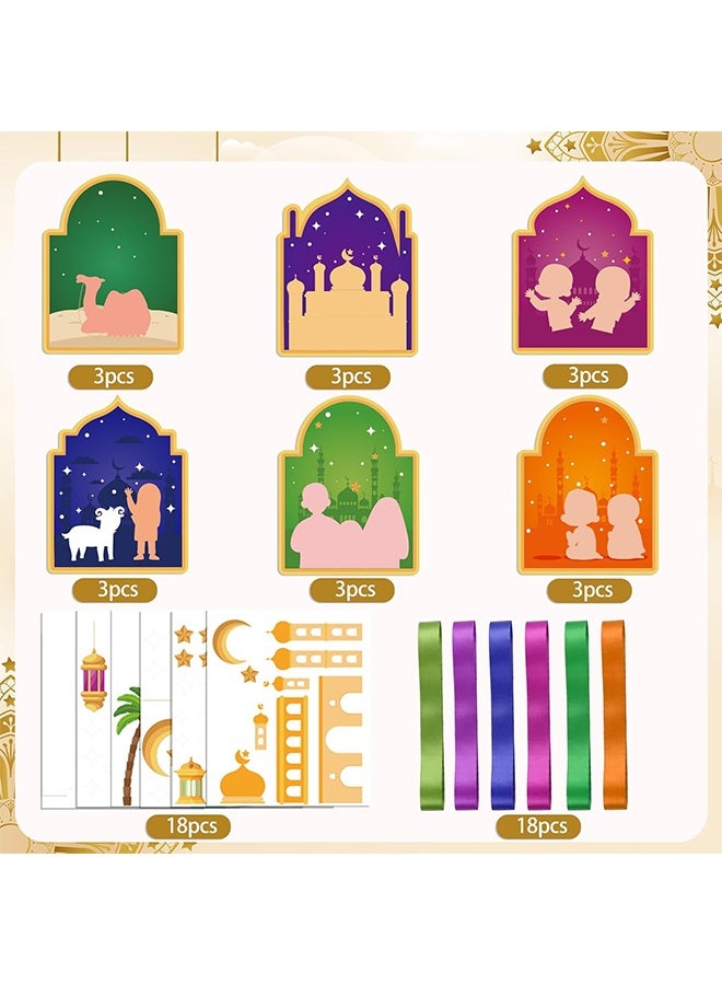 مجموعة ملصقات رمضانية من الورق المقوى، 36 قطعة، مثالية للمشاريع اليدوية، تتضمن ملصقات لمشهد مسجد، مناسبة كهدايا لحفلات رمضان ومستلزمات حفلات عيد الفطر. - Image 4